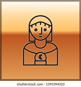 Black line Astrology woman icon isolated on gold background.  Vector Illustration