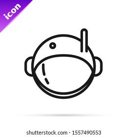 Black line Astronaut helmet icon isolated on white background.  Vector Illustration