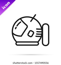 Black line Astronaut helmet icon isolated on white background.  Vector Illustration