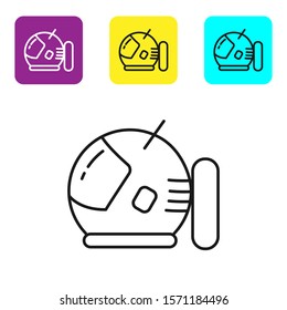 Black line Astronaut helmet icon isolated on white background. Set icons colorful square buttons. Vector Illustration