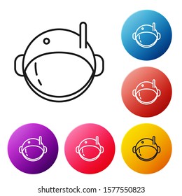 Black line Astronaut helmet icon isolated on white background. Set icons colorful circle buttons. Vector Illustration