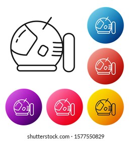 Black line Astronaut helmet icon isolated on white background. Set icons colorful circle buttons. Vector Illustration