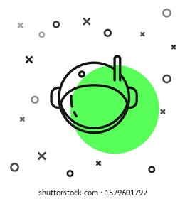 Black line Astronaut helmet icon isolated on white background.  Vector Illustration