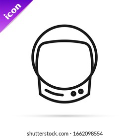 Black line Astronaut helmet icon isolated on white background.  Vector Illustration