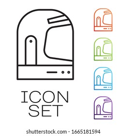 Black line Astronaut helmet icon isolated on white background. Set icons colorful. Vector Illustration
