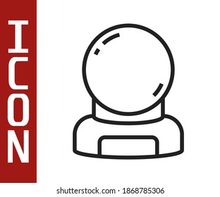 Black line Astronaut helmet icon isolated on white background.  Vector