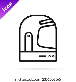 Black line Astronaut helmet icon isolated on white background.  Vector Illustration