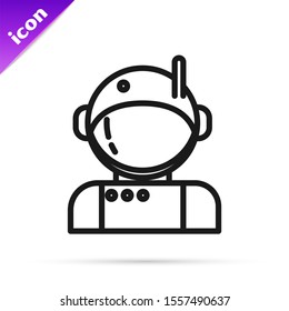 Black line Astronaut icon isolated on white background.  Vector Illustration