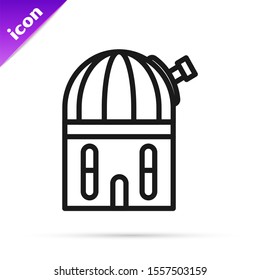 Black line Astronomical observatory icon isolated on white background.  Vector Illustration