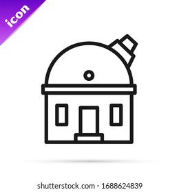 Black line Astronomical observatory icon isolated on white background. Observatory with a telescope. Scientific institution.  Vector Illustration