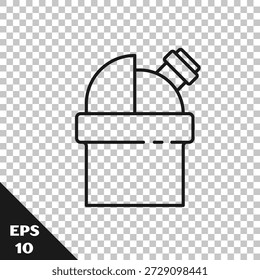 Black line Astronomical observatory icon isolated on transparent background. Observatory with a telescope. Scientific institution.  Vector