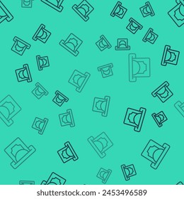 Black line ATM - Automated teller machine and money icon isolated seamless pattern on green background.  Vector