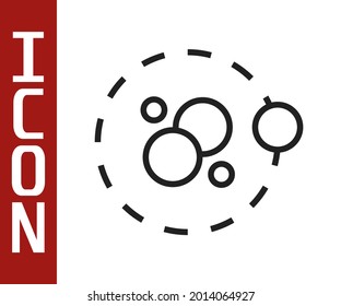 Black line Atom icon isolated on white background. Symbol of science, education, nuclear physics, scientific research.  Vector
