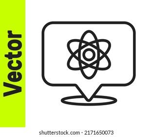 Black line Atom icon isolated on white background. Symbol of science, education, nuclear physics, scientific research.  Vector