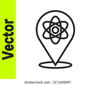 Black line Atom icon isolated on white background. Symbol of science, education, nuclear physics, scientific research.  Vector