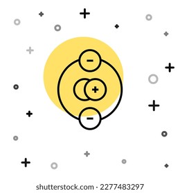 Icono de átomo de línea negra aislado en fondo blanco. Símbolo de ciencia, educación, física nuclear, investigación científica. Formas dinámicas aleatorias. Vector