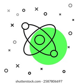 Black line Atom icon isolated on white background. Symbol of science, education, nuclear physics, scientific research.  Vector