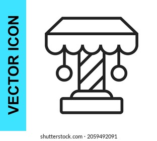 Black line Attraction carousel icon isolated on white background. Amusement park. Childrens entertainment playground, recreation park.  Vector