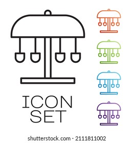 Black line Attraction carousel icon isolated on white background. Amusement park. Childrens entertainment playground, recreation park. Set icons colorful. Vector