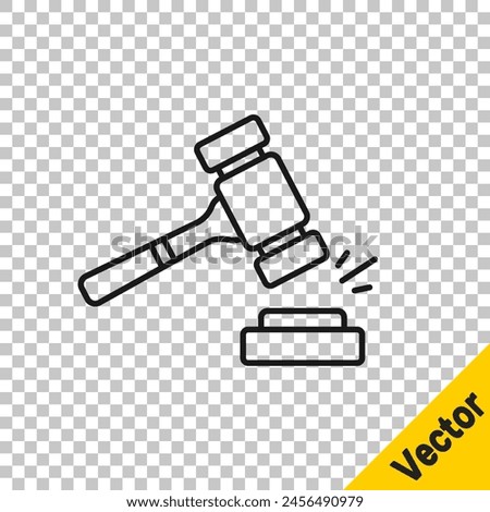 Black line Auction hammer icon isolated on transparent background. Gavel - hammer of judge or auctioneer. Bidding process, deal done. Auction bidding.  Vector