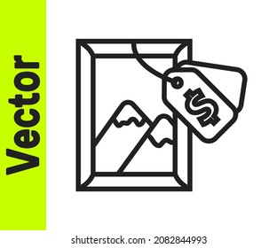 Black line Auction painting icon isolated on white background. Auction bidding. Sale and buyers.  Vector