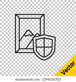 Black line Auction painting icon isolated on transparent background. Auction bidding. Sale and buyers.  Vector