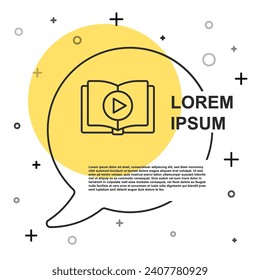 Black line Audio book icon isolated on white background. Play button and book. Audio guide sign. Online learning concept. Random dynamic shapes. Vector