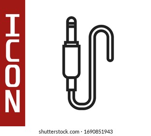 Black line Audio jack icon isolated on white background. Audio cable for connection sound equipment. Plug wire. Musical instrument.  Vector Illustration