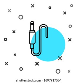 Black line Audio jack icon isolated on white background. Audio cable for connection sound equipment. Plug wire. Musical instrument. Random dynamic shapes. Vector Illustration