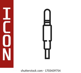 Black line Audio jack icon isolated on white background. Audio cable for connection sound equipment. Plug wire. Musical instrument.  Vector Illustration