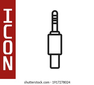 Black line Audio jack icon isolated on white background. Audio cable for connection sound equipment. Plug wire. Musical instrument.  Vector