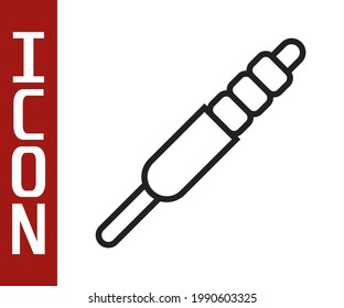 Icono de jack de audio de línea negra aislado en fondo blanco. Cable de audio para equipos de sonido de conexión. Cable de enchufe. Instrumento musical.  Vector