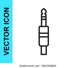 Icono de jack de audio de línea negra aislado en fondo blanco. Cable de audio para equipos de sonido de conexión. Cable de enchufe. Instrumento musical.  Vector