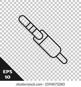 Black line Audio jack icon isolated on transparent background. Audio cable for connection sound equipment. Plug wire. Musical instrument.  Vector
