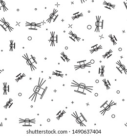 Black line Automatic irrigation sprinklers icon isolated seamless pattern on white background. Watering equipment. Garden element. Spray gun icon.  Vector Illustration