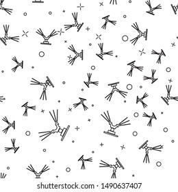Black line Automatic irrigation sprinklers icon isolated seamless pattern on white background. Watering equipment. Garden element. Spray gun icon.  Vector Illustration