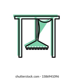 Black line Automatic irrigation sprinklers icon isolated on white background. Watering equipment. Garden element. Spray gun icon.  Vector Illustration