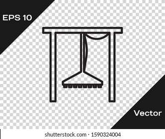 Black line Automatic irrigation sprinklers icon isolated on transparent background. Watering equipment. Garden element. Spray gun icon.  Vector Illustration