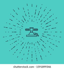 Black line Automatic irrigation sprinklers icon isolated on green background. Watering equipment. Garden element. Spray gun icon. Abstract circle random dots. Vector Illustration