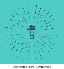 Black line Automatic irrigation sprinklers icon isolated on green background. Watering equipment. Garden element. Spray gun icon. Abstract circle random dots. Vector Illustration