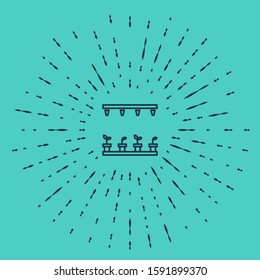 Black line Automatic irrigation sprinklers icon isolated on green background. Watering equipment. Garden element. Spray gun icon. Abstract circle random dots. Vector Illustration