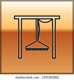Black line Automatic irrigation sprinklers icon isolated on gold background. Watering equipment. Garden element. Spray gun icon.  Vector Illustration