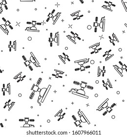 Black line Automatic irrigation sprinklers icon isolated seamless pattern on white background. Watering equipment. Garden element. Spray gun icon.  Vector Illustration