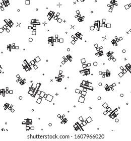Black line Automatic irrigation sprinklers icon isolated seamless pattern on white background. Watering equipment. Garden element. Spray gun icon.  Vector Illustration