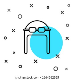 Black line Aviator hat with goggles icon isolated on white background. Pilot hat. Random dynamic shapes. Vector Illustration
