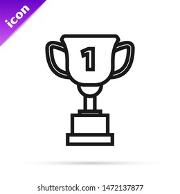 Black line Award cup icon isolated on white background. Winner trophy symbol. Championship or competition trophy. Sports achievement sign. Vector Illustration Black line Award cup icon isolated on white background. Winner trophy symbol. Championship or competition trophy. Sports achievement sign. Vector Illustration