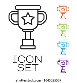 Black line Award cup icon isolated on white background. Winner trophy symbol. Championship or competition trophy. Sports achievement sign. Set icons colorful. Vector Illustration