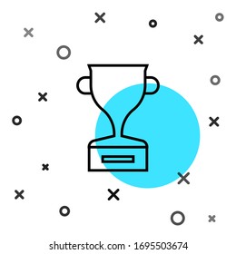 Black line Award cup icon isolated on white background. Winner trophy symbol. Championship or competition trophy. Sports achievement sign. Random dynamic shapes. Vector Illustration