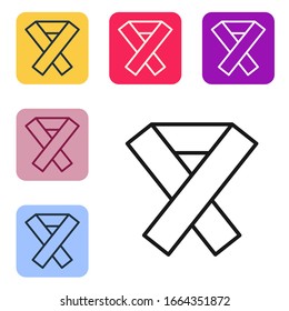 Black line Awareness ribbon icon isolated on white background. Public awareness to disability, medical conditions and health. Set icons in color square buttons. Vector Illustration