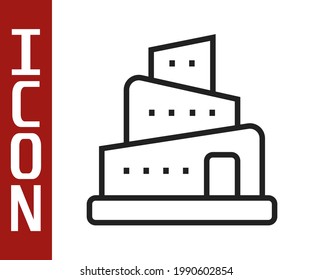 Black line Babel tower bible story icon isolated on white background.  Vector